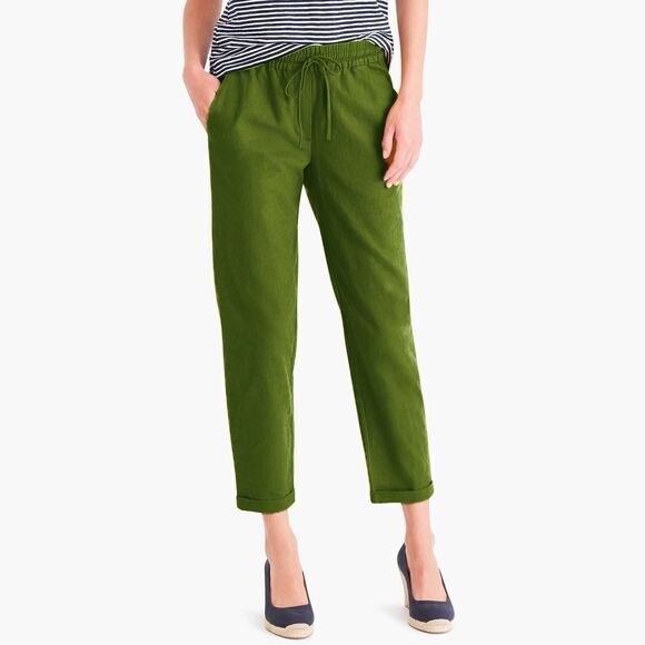J. Crew linen blend drawstring pants Sz‎ 6 utility green - Picture 1 of 8